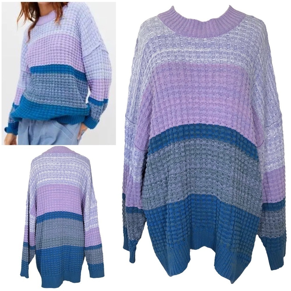 Urban Outfitters BDG Waffle Knit Sweater Oversized Purple Blue Striped Knit Smal